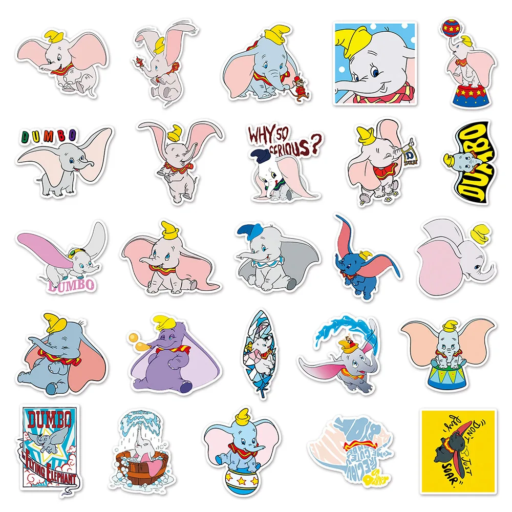 10/30/50pcs Disney Cartoon Dumbo naklejki kalkomanie słodkie Graffiti na laptopa Scrapbooking etui na telefon winylowe wodoodporne dziecko DIY zabawka prezent