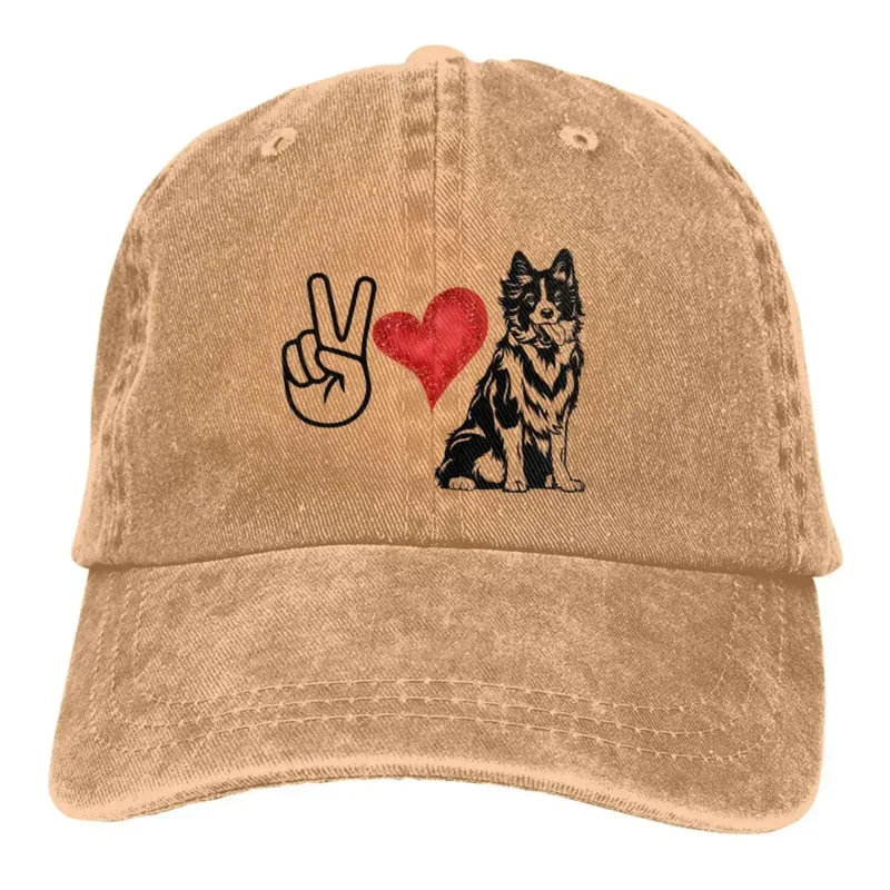 

Washed Men's Baseball Cap Border Peace Love Trucker Snapback Caps Dad Hat Collie Dog All Seasons Travel Adjustable Hats