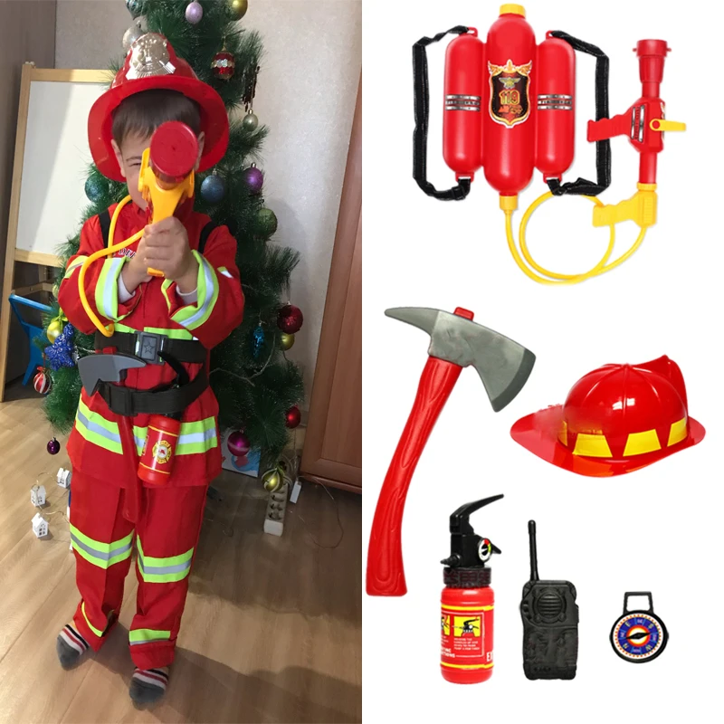 Firefighter Uniform Kids Halloween Fireman Role Clothing Suit Cosplay Costumes Carnival Party Kids Children Sam Boy Performance