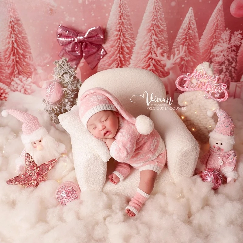 الوليد التصوير الدعائم الوردي رومانسية عيد الميلاد موضوعات محبوك الزي يتساقط الثلج خلفية الانتحال أريكة عيد الميلاد الديكورات لالتقاط الصور