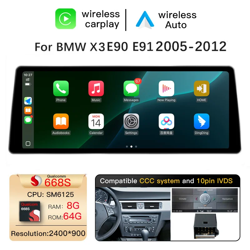 Qualcomm 665 Draadloze Carplay Android 14 Autoradio voor BMW E90 E91 E92 E93 2005-2012 Stereo Auto Multimedia Speler Audio Head Unit 2400*900 Hoge Resolutie Scherm Carplay