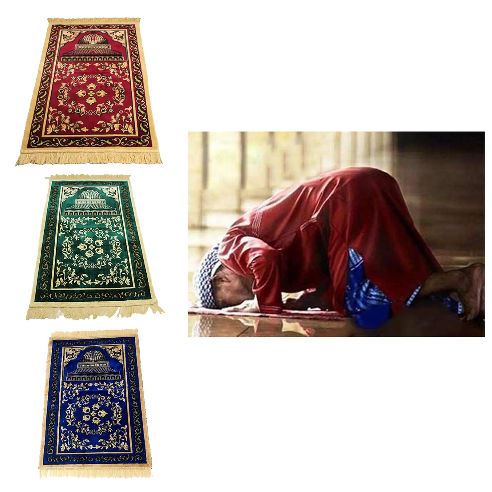 Soft Non Slip Islamic Prayer Rug for Men Women with Embroidery Fringe Home Decor Carpet Mat Muslim Office Room