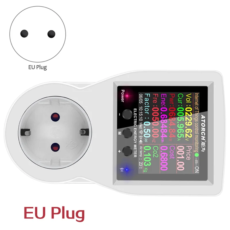 ATORCH WIFI Digital Wattmeter 220V AC Power Meter Electricy Consumption Energy Meter Power Wattage Electricity Meter EU Plug