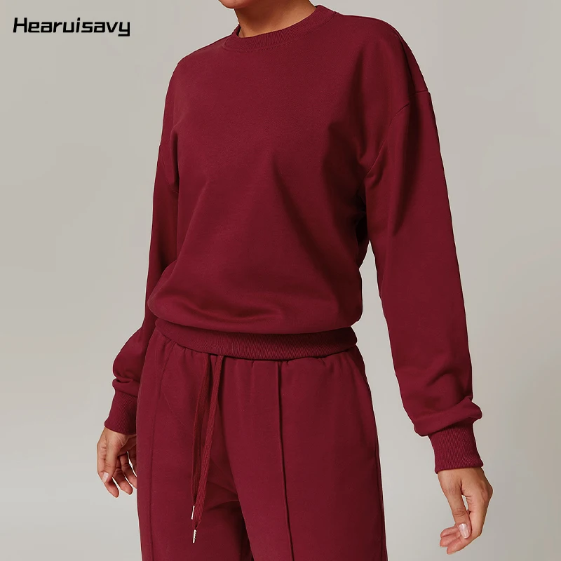

Hearuisavy Autumn Winter Cotton Sportswear Women Casual Running Sweatshirt Women Fitness Loose Sports Long Sleeve Top Female