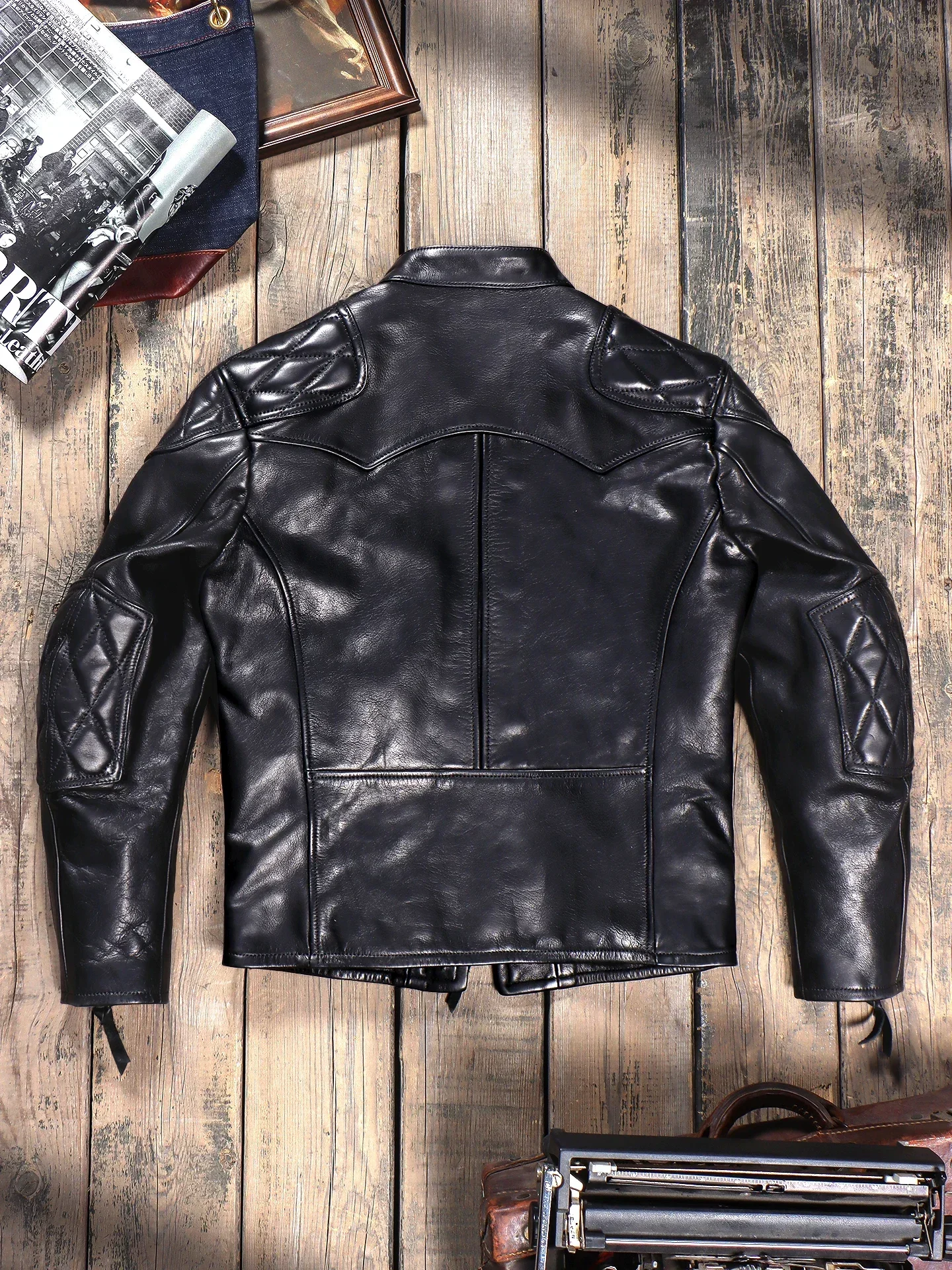 Tailor Brando 1.4mm Uncoated Vegetable-Tanned Calfskin Men's Classic Venom Retro Genuine Leather Motorcycle Jacket