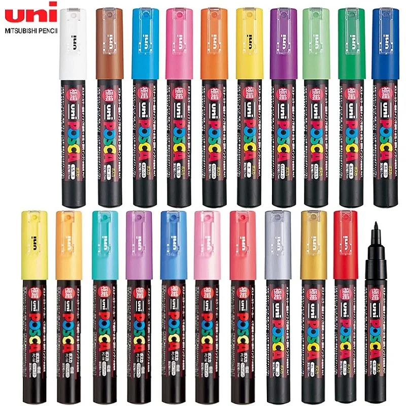 Uni 1pcs Marker Pen Posca PC-1M Colores Acrylic Pen 0.7mm Plumones Art Supplies POP Poster Pen/Graffiti Advertising School