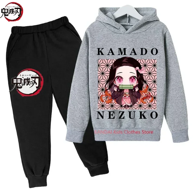 Demon Slayer Anime Tanjiro y Nezuko chico Sudadera con capucha niño coreano Kpop estilo callejero sudadera chica ropa de calle traje