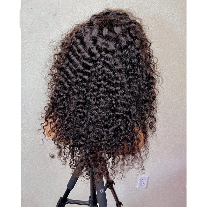 Peluca con malla frontal para mujer, pelo negro Natural, largo, rizado, sin pegamento, densidad de 180, 26 pulgadas, con pelo de bebé, prearrancado para uso diario
