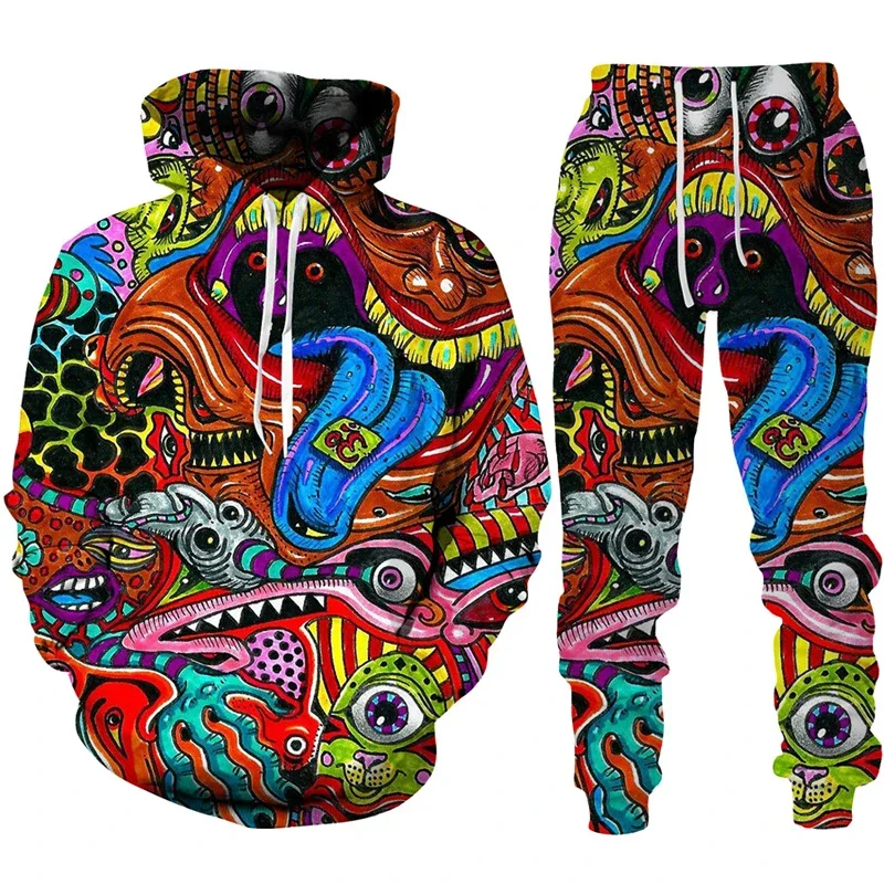 Autumn Colorful Cashew Flower 3D Printed Hoodie Suit Men Sweatshirts Sweatpants Casual Two Piece Tracksuit Set Men\'s Clothing