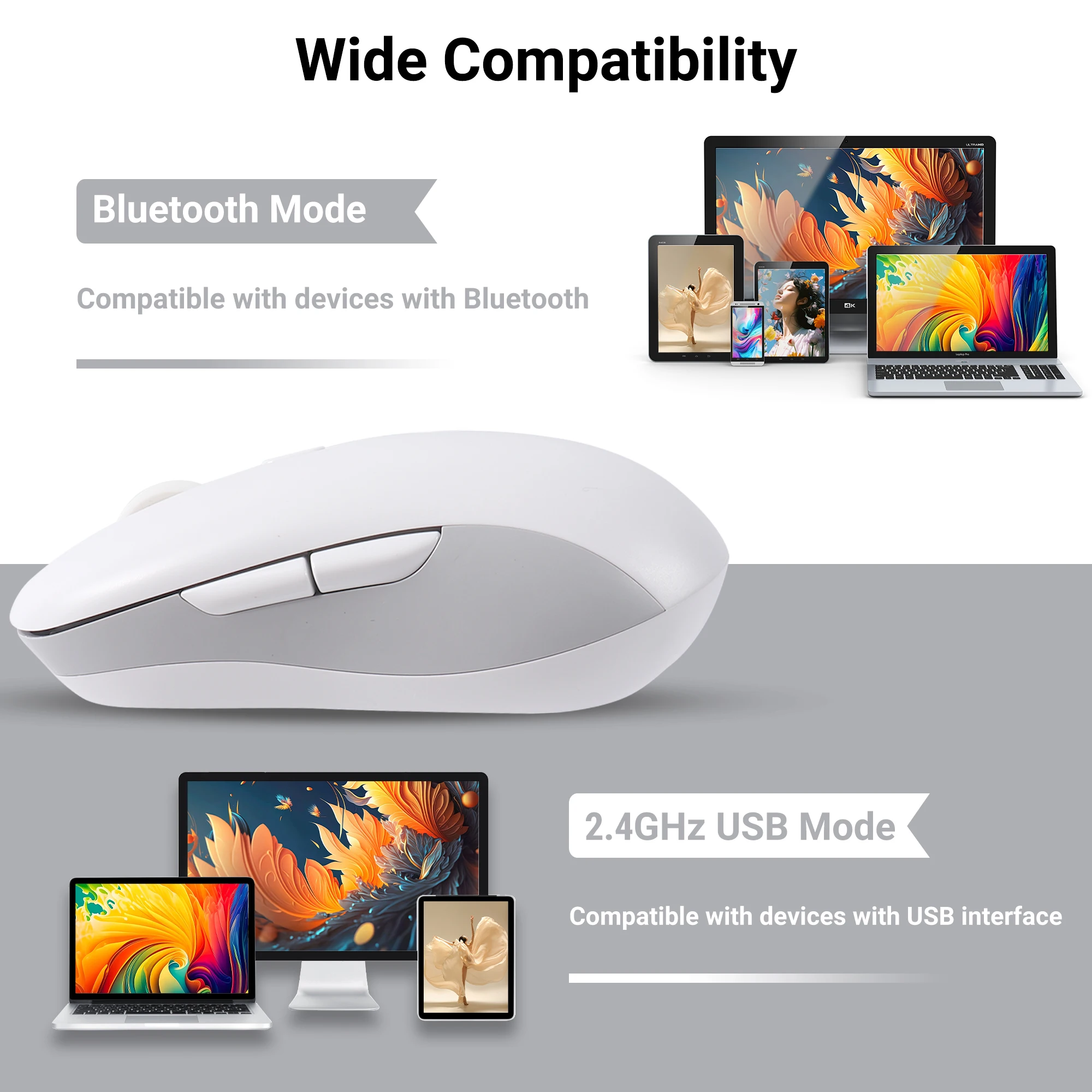 Dual Mode Wireless Mouse Type-C Rechargeable Bluetooth+2.4Ghz Mause Portable Optical Mute Office Mice for Laptop PC Desktop Ipad
