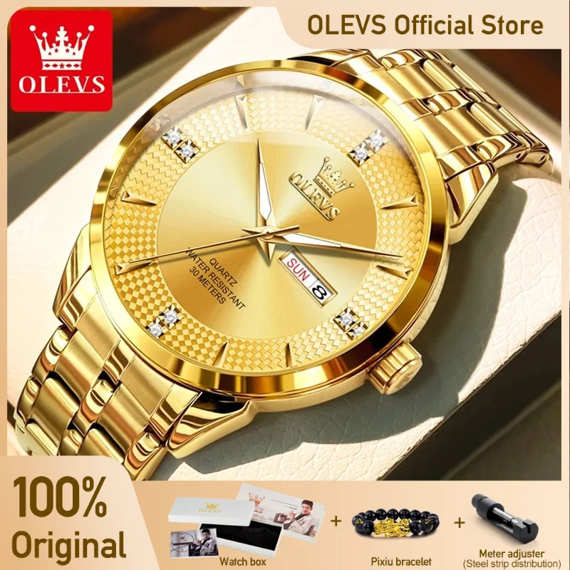 OLEVS 9917 Men Watches Original Classics Fashion Quartz WristwatchDiamond Scale Reloj Waterproof Luminous Date Display Watch