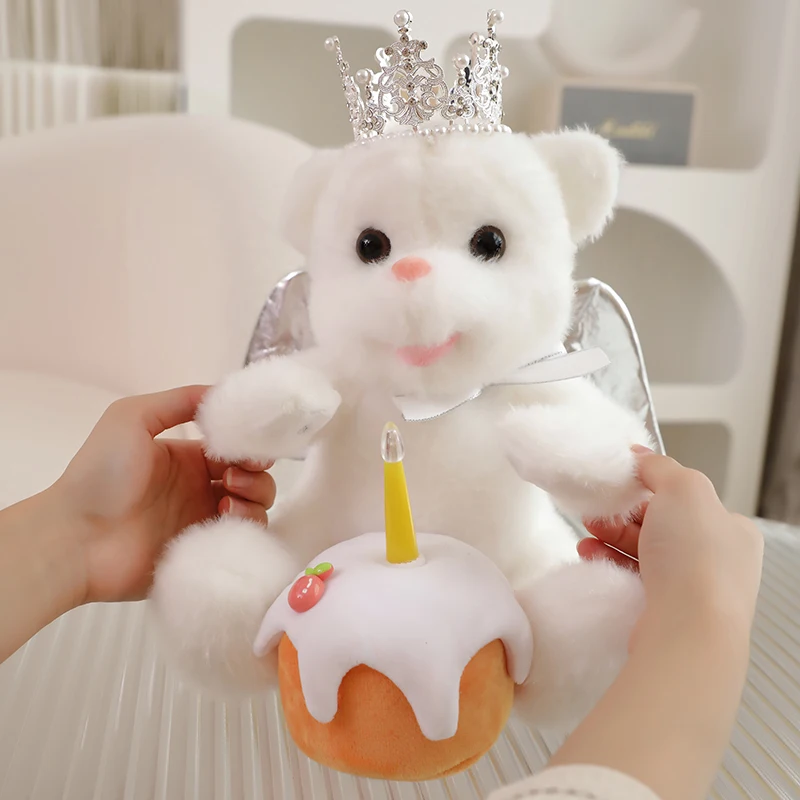 Angels Make Wishes Happy Birthday Bear Plush Toys Cute Stuffed Animal Wing Bears Can Singing Talking Dolls for Kid Birthday Gift