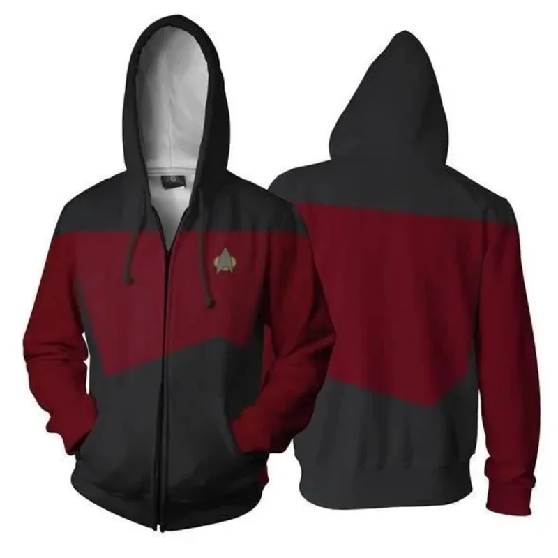 2025aaa StarTreks Halloween Kostuum Kapitein TNG De Volgende Generatie Hoodies Rood Geel Blauw Jasje Man Vrouwen Top Uniform f