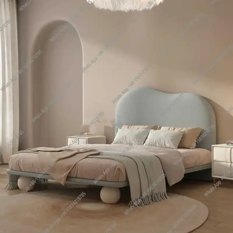 C Simple Children's Princess Bed Solid Wood Ball Foot Fabric Single Bed Modern Small Apartment Flush Edge Bed Removable And Wash