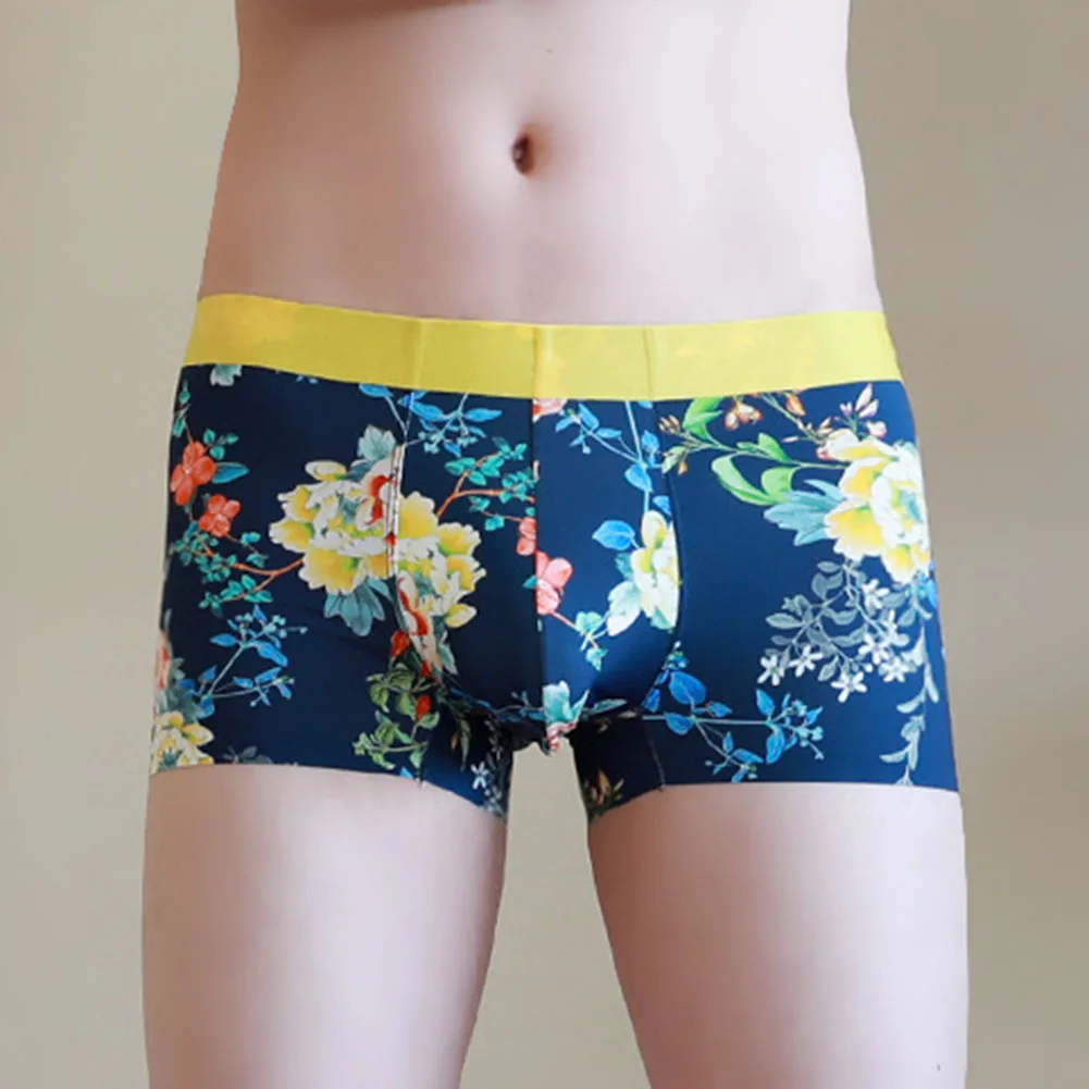

Breathable Sexy Underwear Ice Silk Boxer Briefs For Sleeping All Seasons Underwear Floral Print Design Low Waist Style