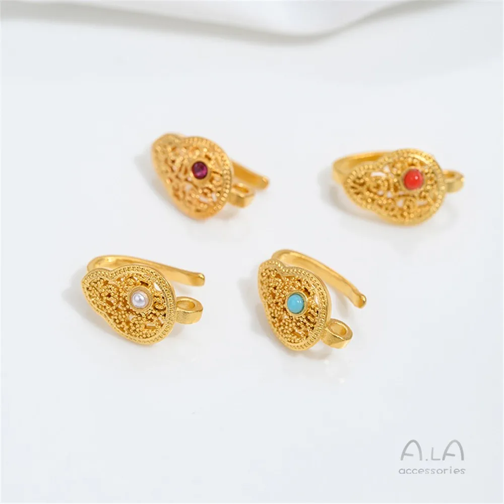 Vietnamese Sand Gold Accessories Inlaid with Pearls Flower Beads Ruyi Gourd Placket Bracelet Jewelry Closing Buckle