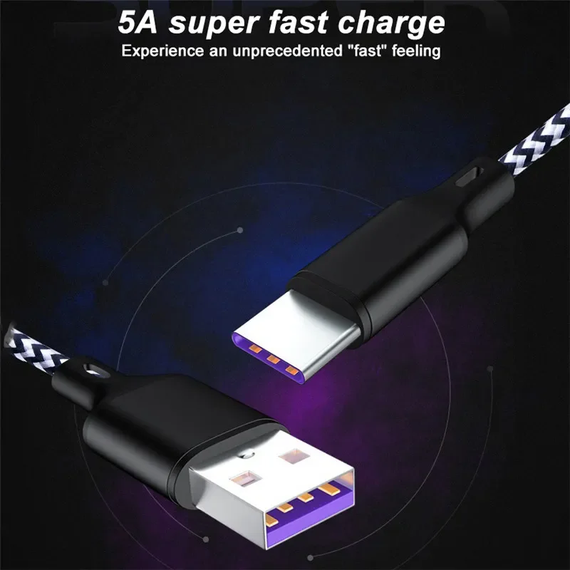 Tipo C Cabo de dados USB de carregamento rápido, carregador super rápido, fio USB para Samsung, telefone Xiaomi, Huawei, OPPO, POCO, 5A