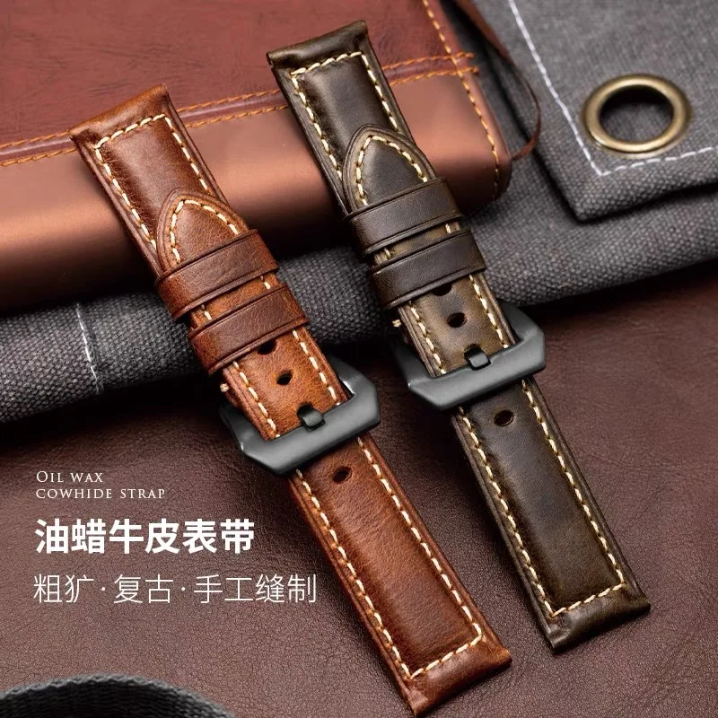 Crazy Horse Calf Leather Watch Strap 20mm 22mm 24mm 26mm Watch Band Oil Wax Genuine Leather Watchband Bracelet Steel Buckle