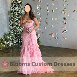 Blooms Pink Ruffles Tiered Customized Evening Dress Mermaid Sleeveless Formal Occasion Floor-Length Gorgeous Wedding Prom Dress