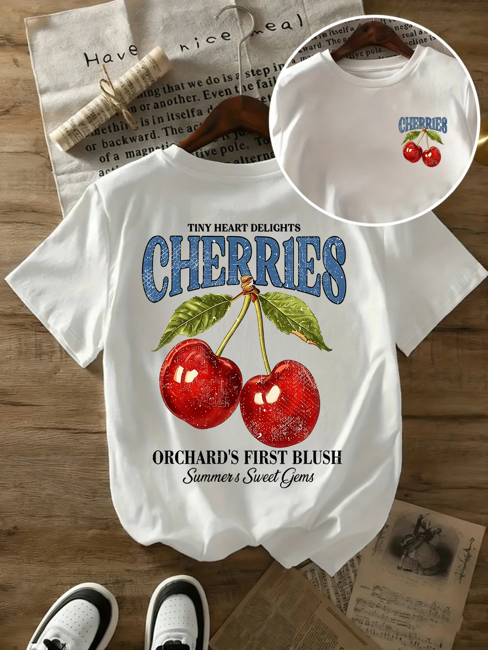 Cherries Orchard'S First Blush Print T-Shirts Cotton Womens Summer Oversized Tops Soft Short Sleeve T Shirt Basic O-Neck Clothes