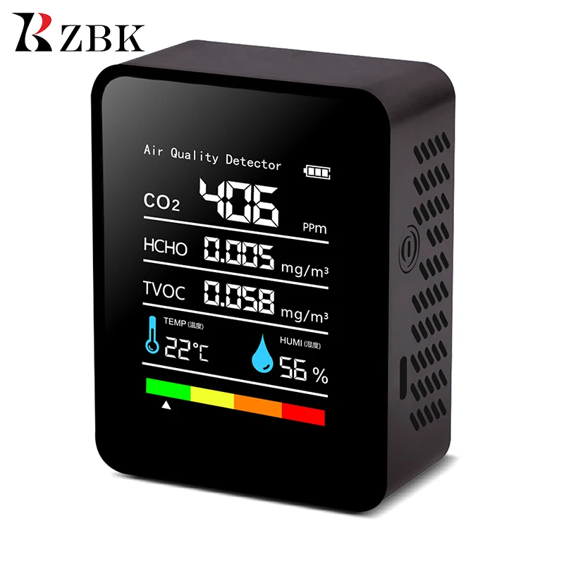 ZBK Air Quality Monitor 5 In 1 Rechargeable Carbon Dioxide Meter Electric Digital CO2 Detector Portable  Gas testing instruments