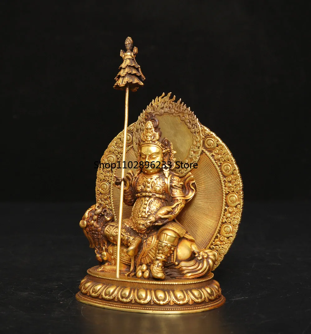 Tibetan Copper Gilt Treasure Tianwang White God of Wealth Buddhist Hall Household Goods Small Car Incense Case Ornament Jewelry