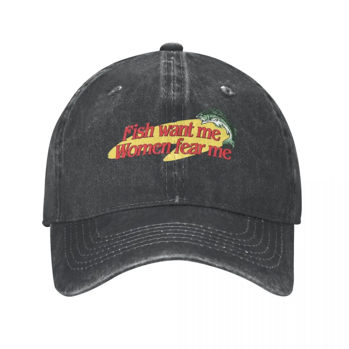 Fish Want Me Baseball Cap Women Fears Me Outdoor Adjustable Washed Trucker Hat Women Fashion Print Washed Baseball Caps