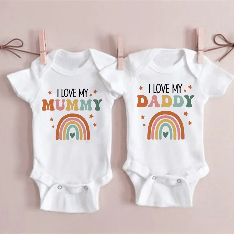 I Love Mummy & Daddy Body con estampado de arcoíris para bebé recién nacido, monos divertidos de manga corta para verano, Body para niños y niñas