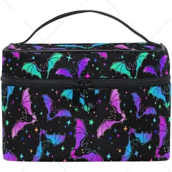 Goth Makeup Bag Gothic Bats Halloween Luminous Makeup Organizer Bags Toiletry Bag Box Travel Cosmetic Bags for Women Girls