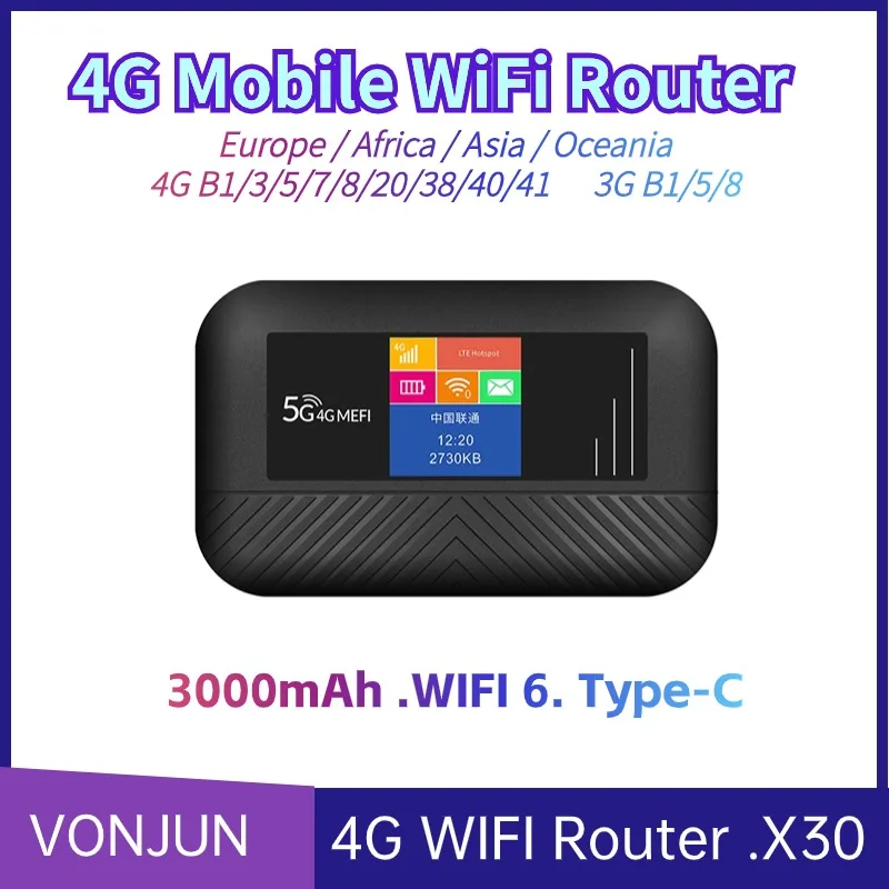 

X30 WIFI6 LTE Portable Hotspot Type-C Mobile MIFI LCD 4G Sim Card Wireless Router 3000mAh Battery Unlocked