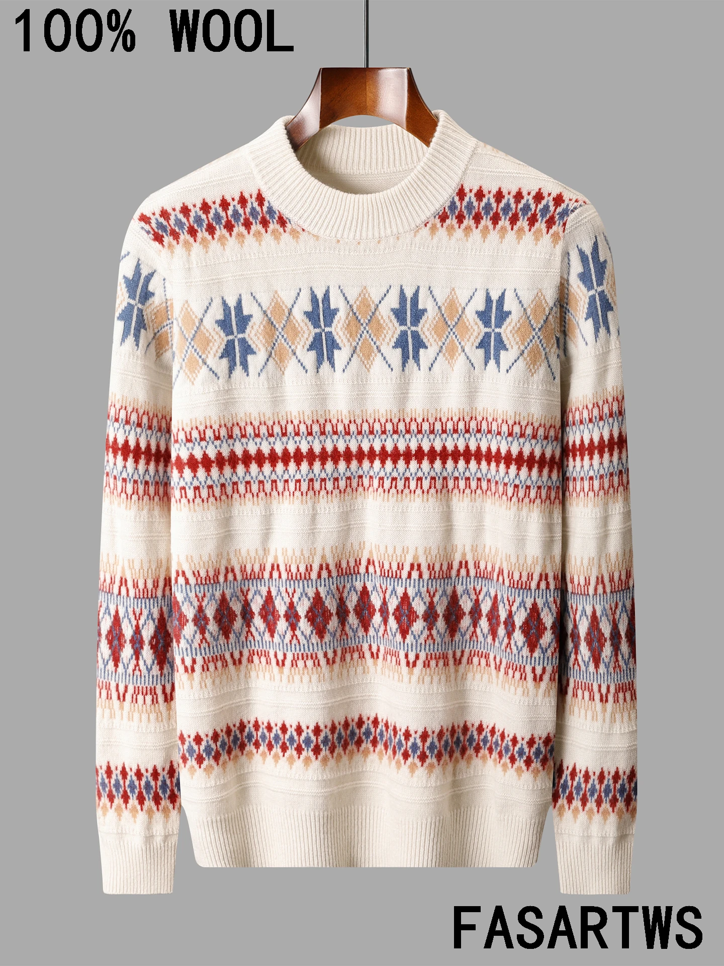 

Choice High Quality Men100% Australian Wool Sweater Jacquard thickened Warm Pullovers Classic Retro Style Autumn Winter Leisure