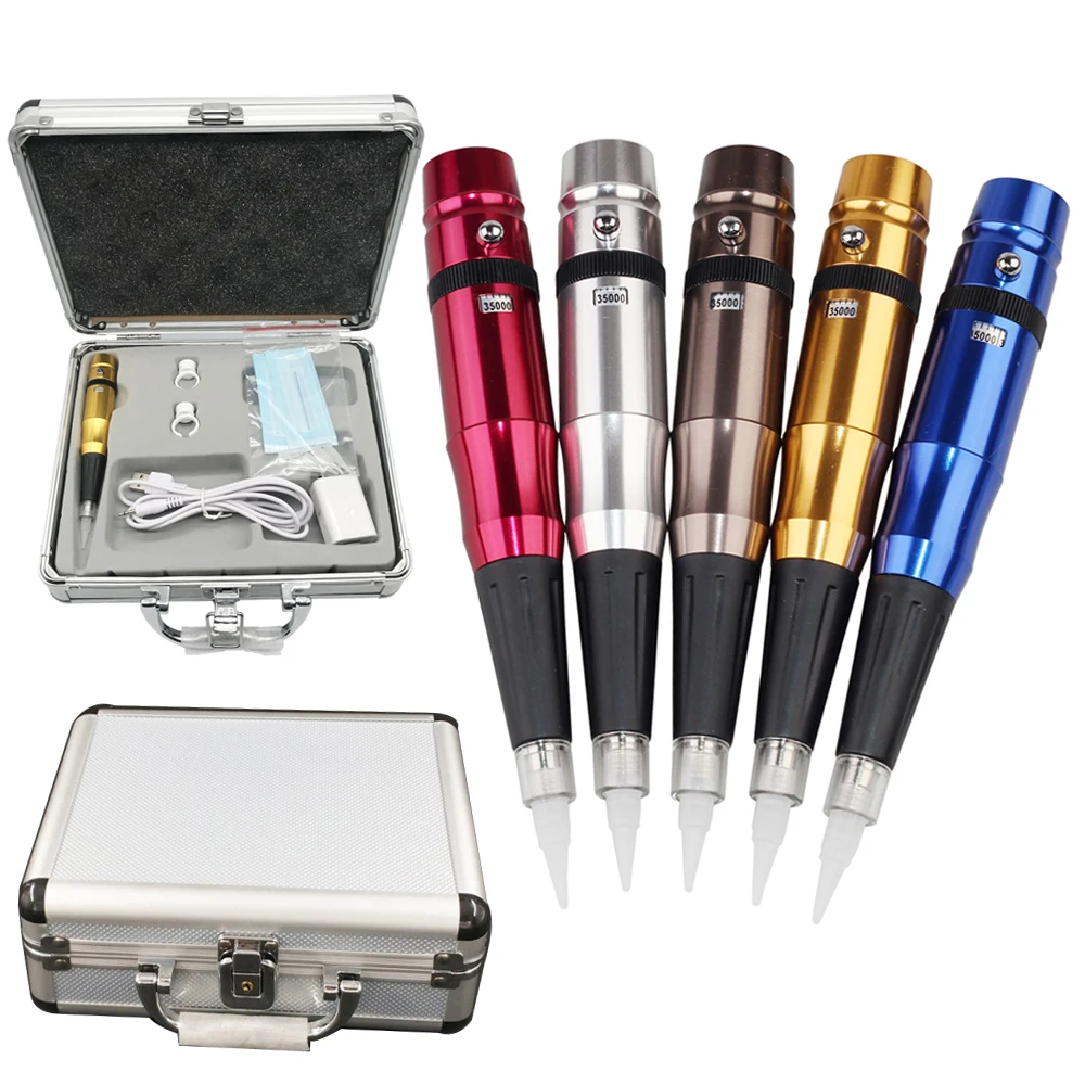 5 colors Universal Tattoo Permanent Makeup Eyebrow Machine pen Rotary 35000r  eyebrow lip Tattoo Machine With toolbox