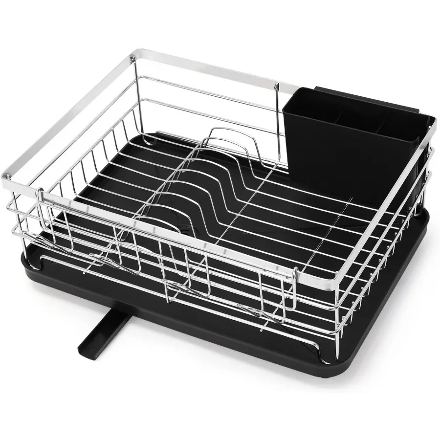 

Countertop Dish Drying Rack, Stainless Steel Dish Drainer with Utensil Holder, Black