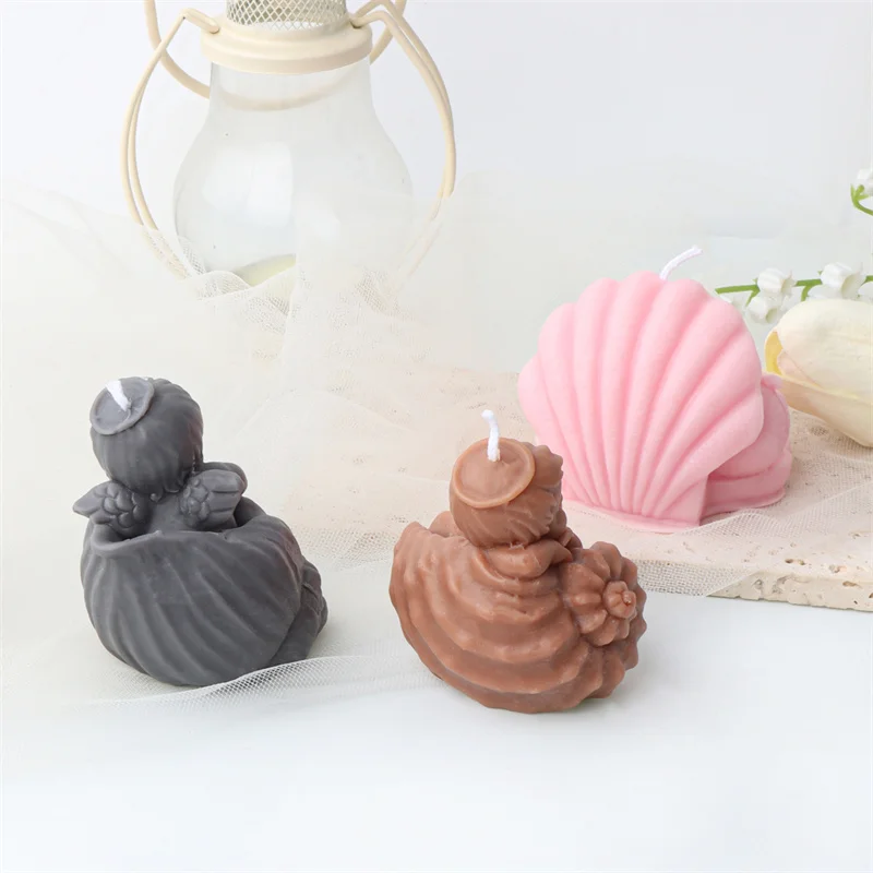 New Shell Angel Scented Candle Silicone Mold Winged Angel Cake Chocolate Ornament Mold Handmade Resin Soap Making Supplies Mould