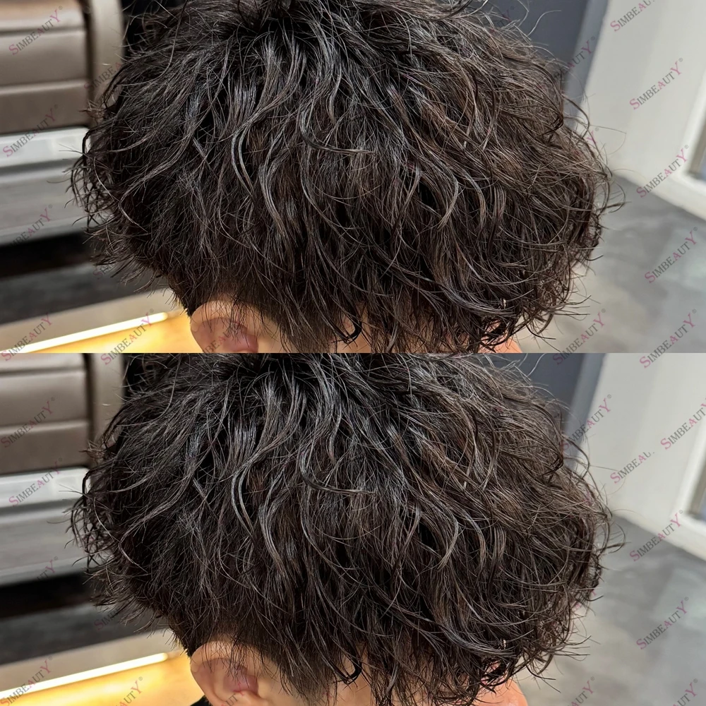Parrucchino per capelli umani da uomo 30 mm ondulato non rilevabile PU silicone 0,1 mm protesi capillare con base in pelle 4 #   2 #   1B65 1B50 Nero Marrone Grigio