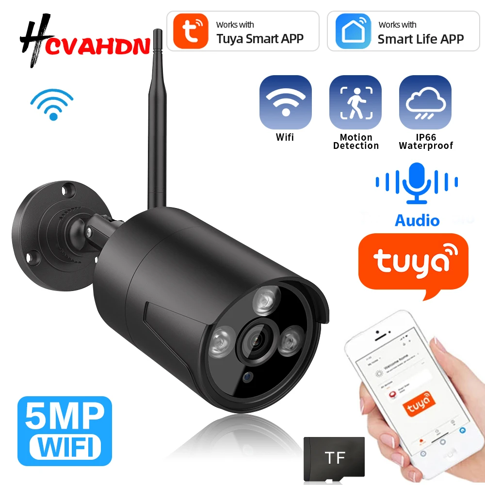 Tuya 5MP Bullet WiFi Camera HD Outdoor Waterproof Security Protection CCTV Video Surveillance Camera Smart Life Wireless IP Cam