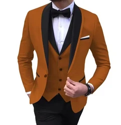 Formalne garnitury męskie na wesele biznes czarny szal klapa jeden guzik Slim Fit 3 szt. (marynarka + kamizelka + spodnie) modny kostium Homme