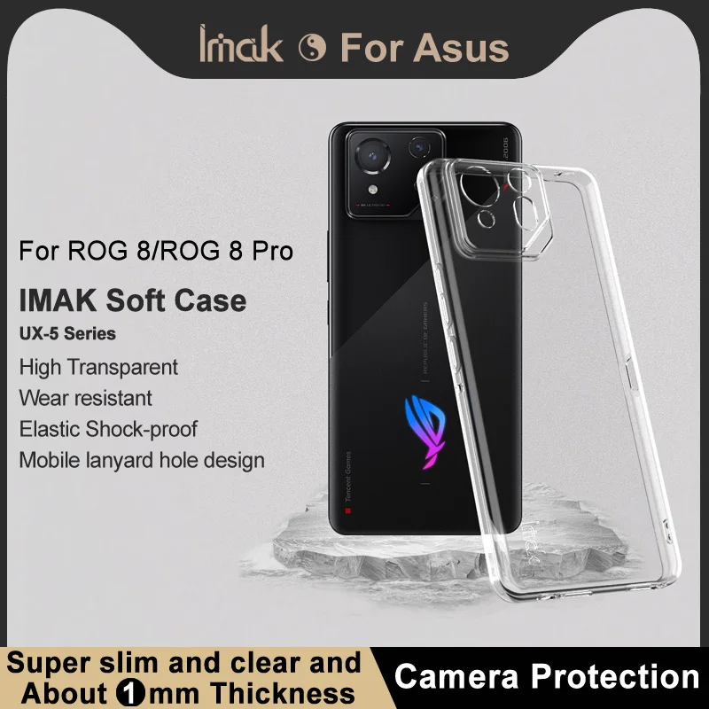 Capa Traseira de Gel TPU Transparente e Resistente a Impactos Imak UX-5 para Asus ROG Phone 9 Fe 9 8 Pro, Zenfone 12 Ultra 10 5G