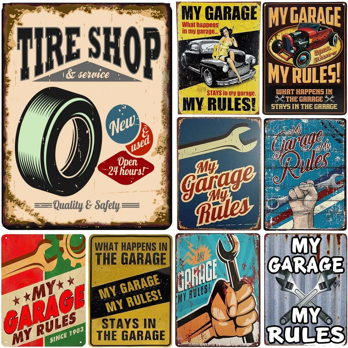 Funny Mechanic Shop Sign Mechanic Hourly Rate Reproduction Vintage Metal Sign Tin for Man Cave, Cars, Workshop Garage Wall Deco