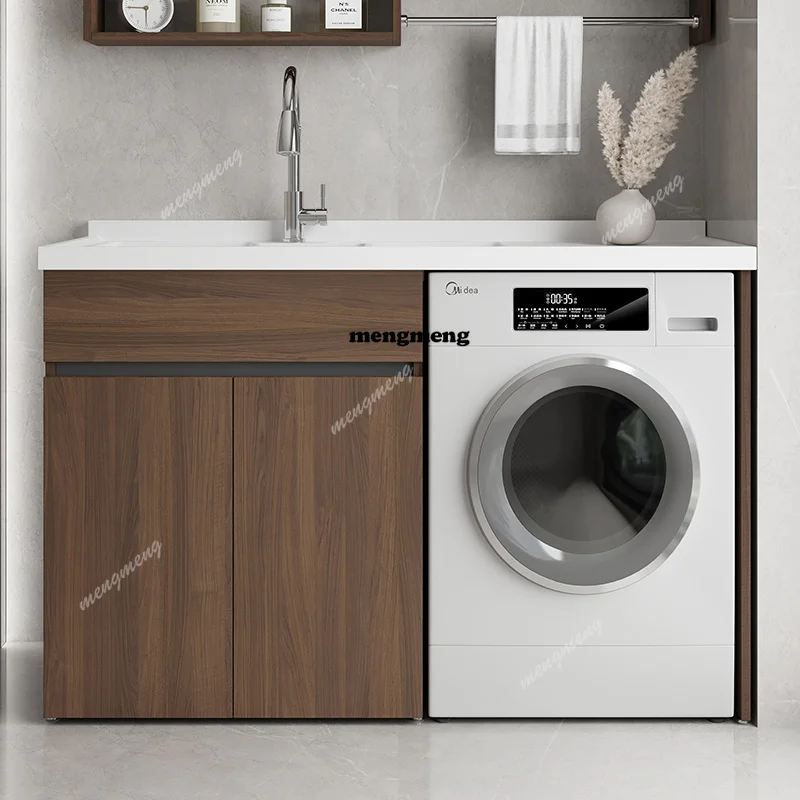Nordic High-End Washing Machine Cabinet Modern Design Aluminum Balcony Laundry Basin Storage Cabinets Bathroom Furniture