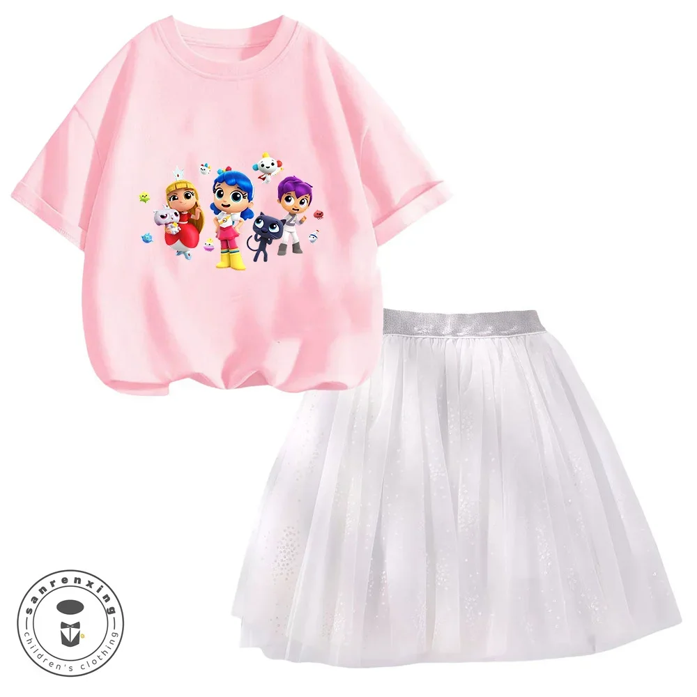 

Children's True Rainbow Kingdom Dress Girls Summer Skirt Casual Dress and Short Sleeve Children's Two-piece Set