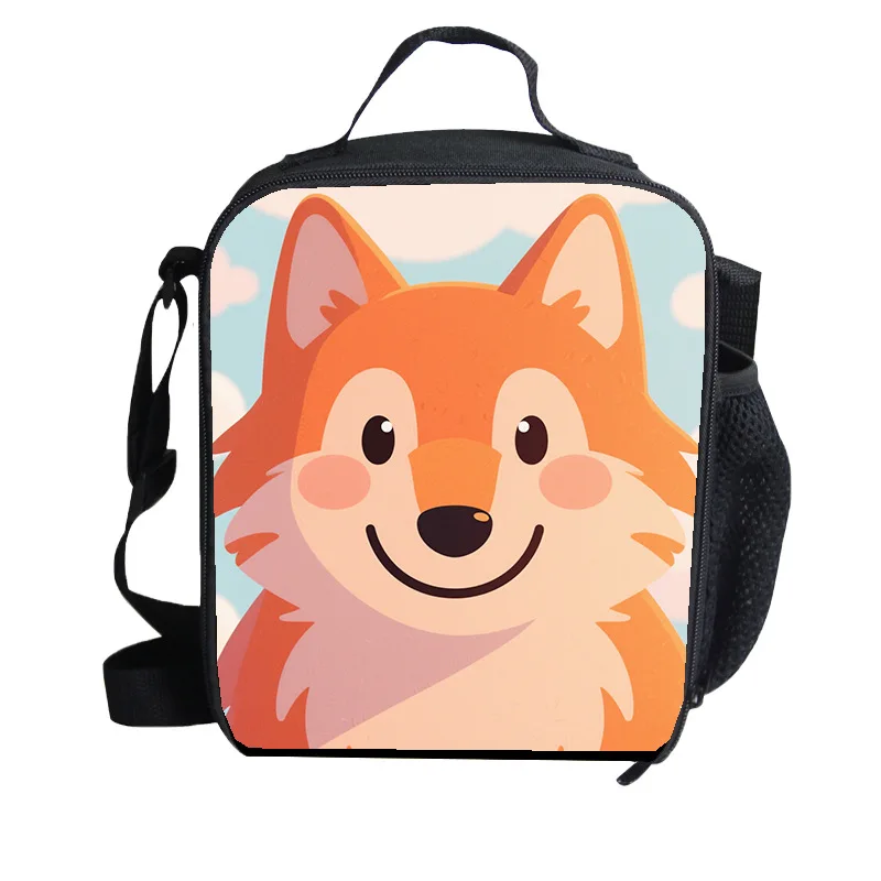 กระเป๋าใส่อาหารกลางวันลายหมาป่าสำหรับเด็ก  แบบเรียบง่าย พกพาสะดวก สะพายข้าง  กระเป๋าเบนโตะ  กระเป๋าปิกนิก  กระเป๋าถือ