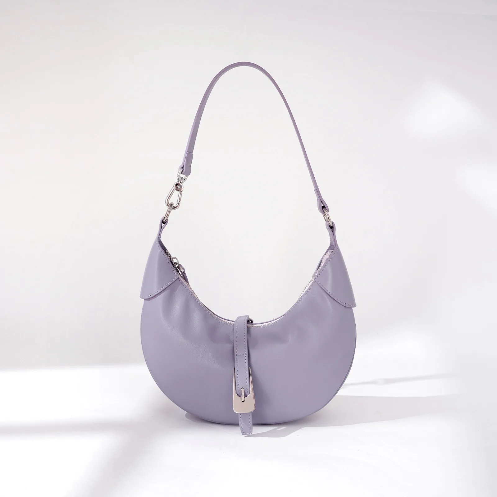 

High-end Women Half Moon Shoulder Bags Genuine Leather Solid Color Lady Underarm Bag Female Commuter Phone Purse
