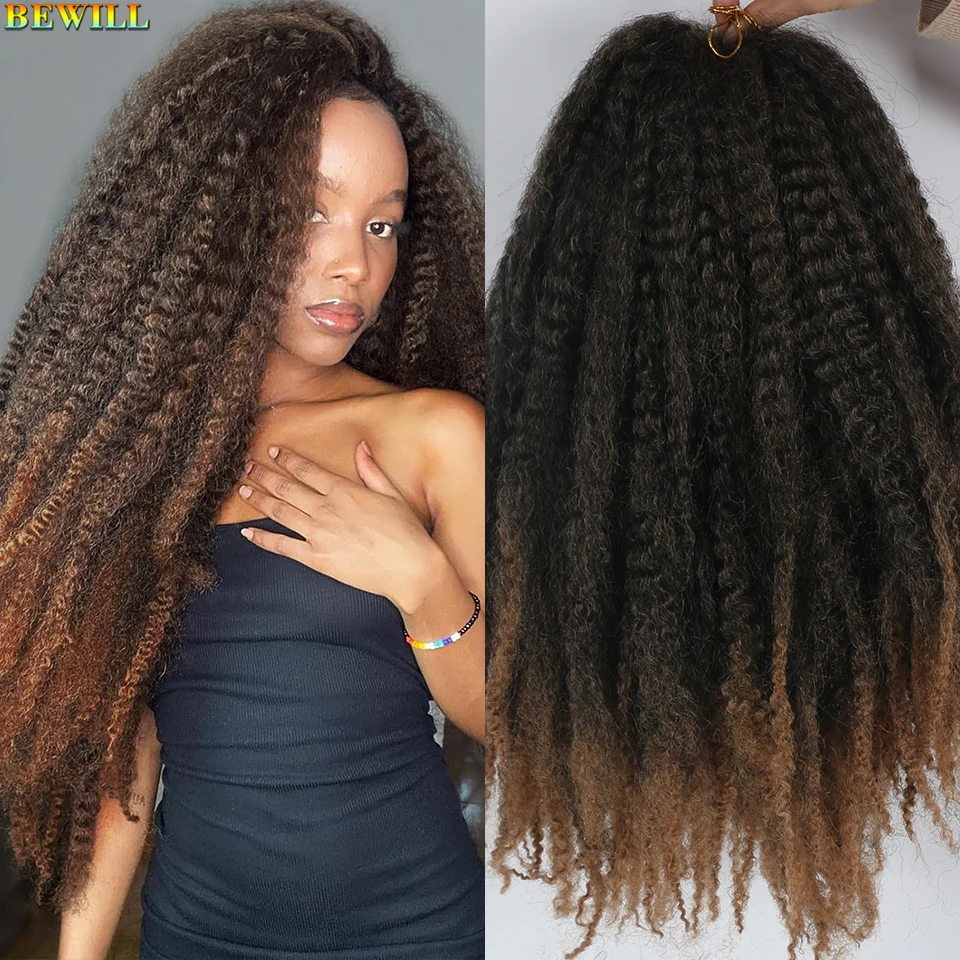 18 Inch 1-6 Packs Marley Twist Crochet Hair Black Brown to Blonde Synthetic Afro Marley Ombre Braiding Hair for Faux Locs Braids image 4