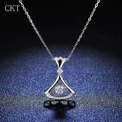 Luxury Platinum Pendants Moissanite Diamond Spiritual Necklace for Women Skirt Beating Heart Collarbone Chain Wedding Jewelry