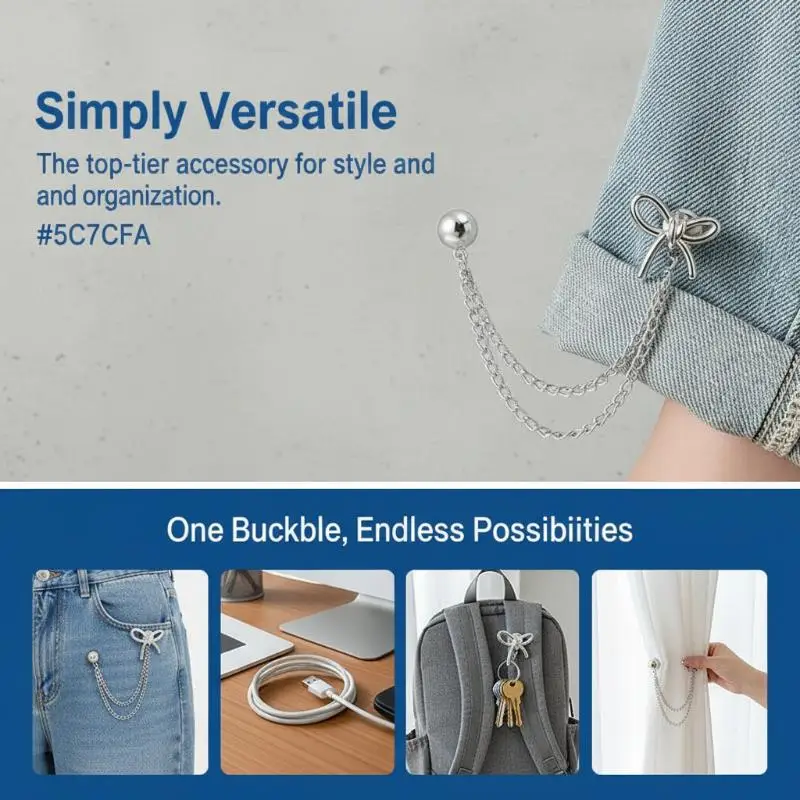 Magnetic Trouser Cuff Clips with Firm Non Slip Grip and Cute Chain Decor Perfect for Jeans Length Adjustment Daily Casual Wear