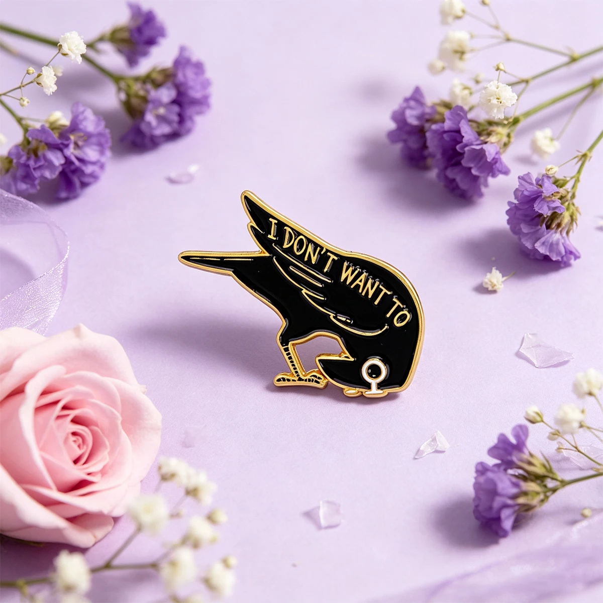 I DON'T WANT TO Enamel Pin Crow Brooch Pines Lapel Pins Badge on Backpack Clothing Accessories Punk Jewelry Friends Gifts