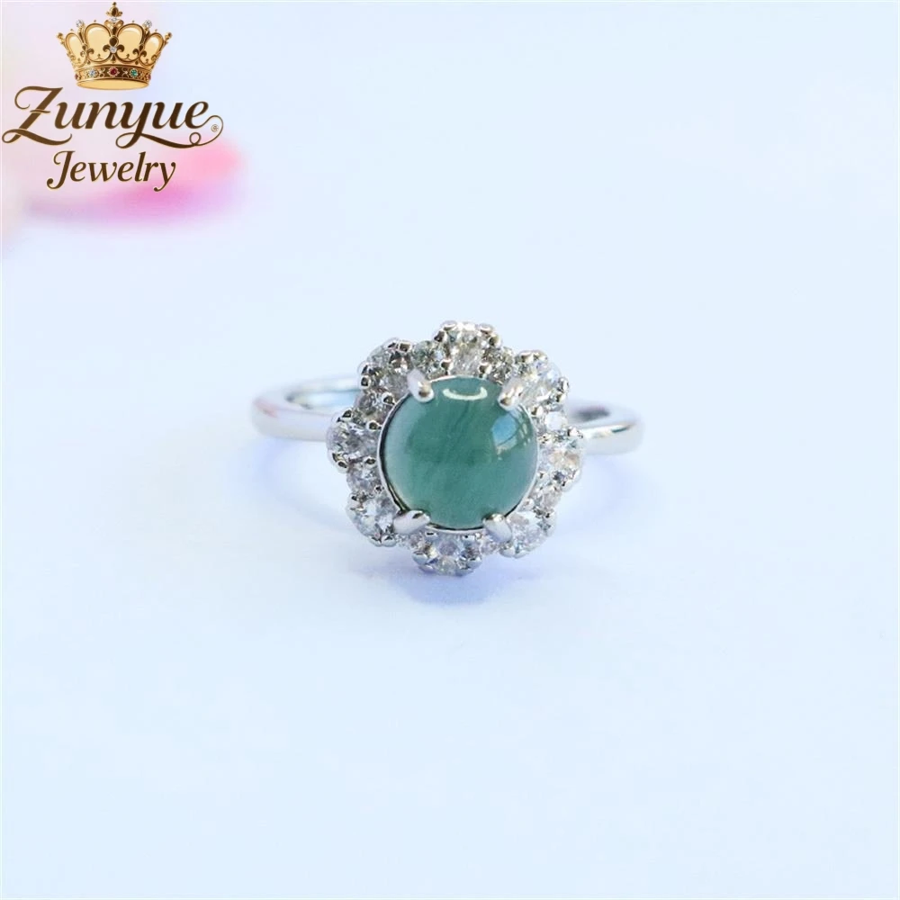 

High-End Natural A-Grade Blue Water Jadeite Ring Luxury Quality Fashion Fine Jewelry Exquisite Elegant Popular Charms Gift Young