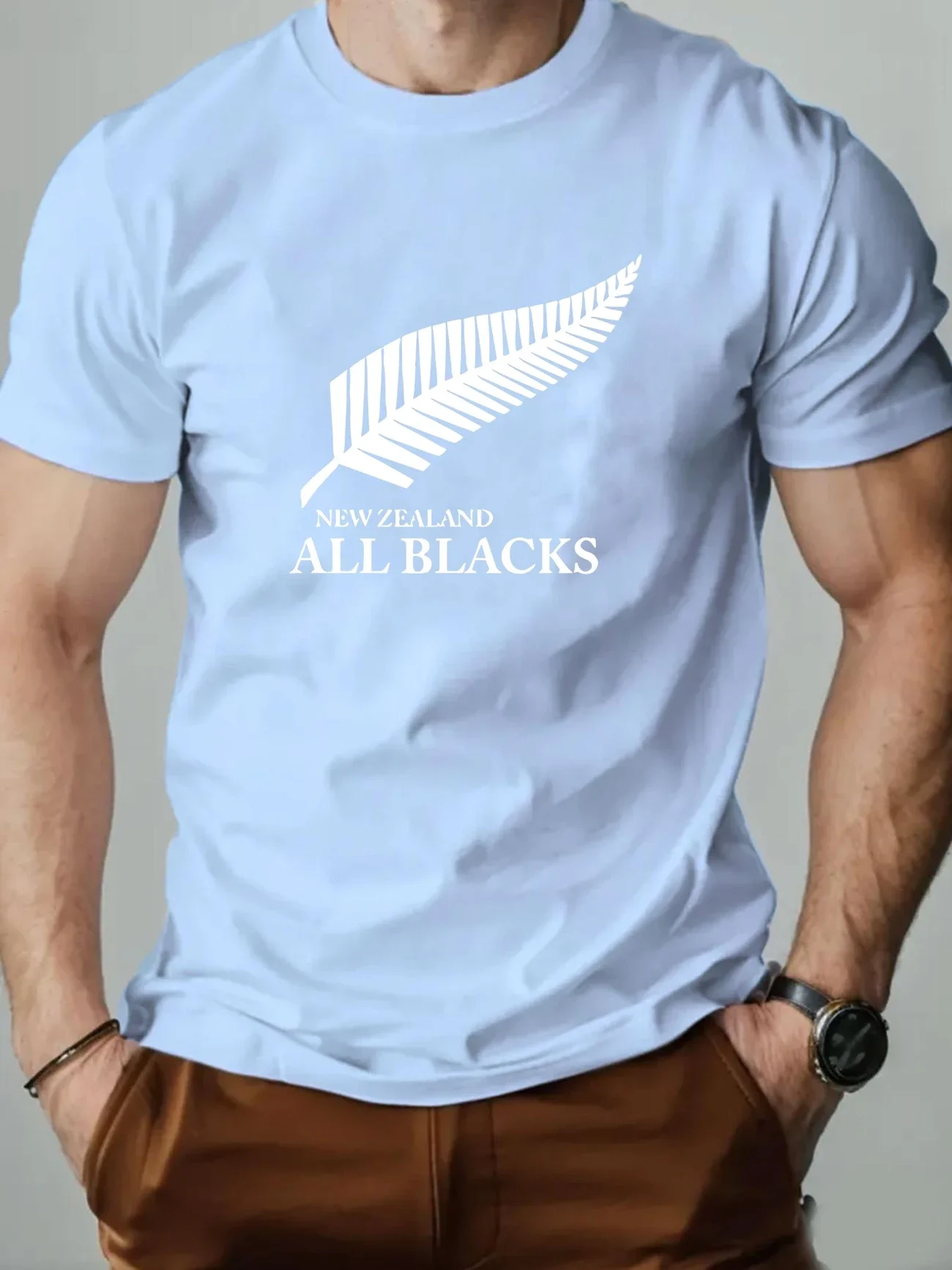 Sommer lässig Herren Ahornblatt englisches Muster Sommer lässig Rundhals kurzes T-Shirt Outdoor-Aktivität Top