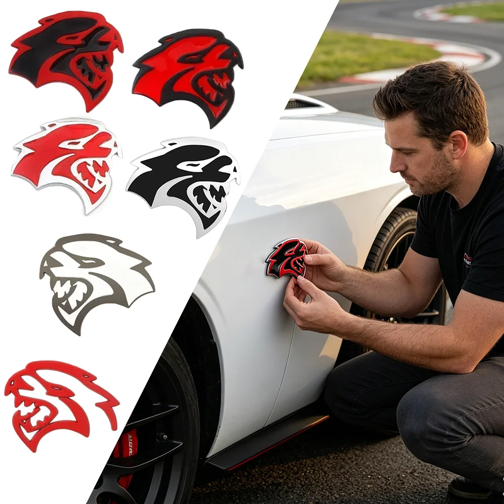 Emblème 3D en métal en forme de tête de Hellcat pour Dodge Challenger Charger SRT Hellcat, autocollant pour aile latérale et hayon, accessoires automobiles